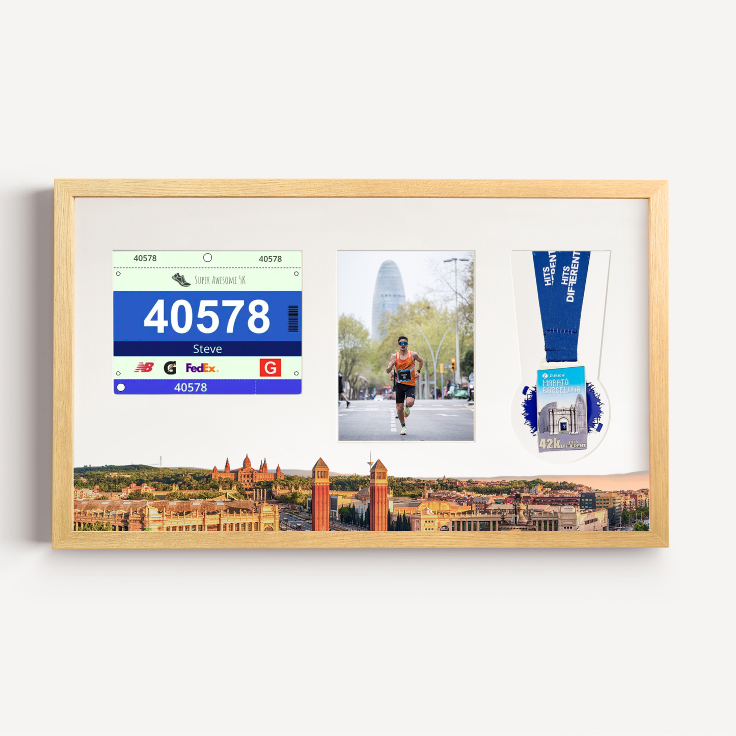 Barcelona Marathon Medal, Photo and Bib Display Frame - Official