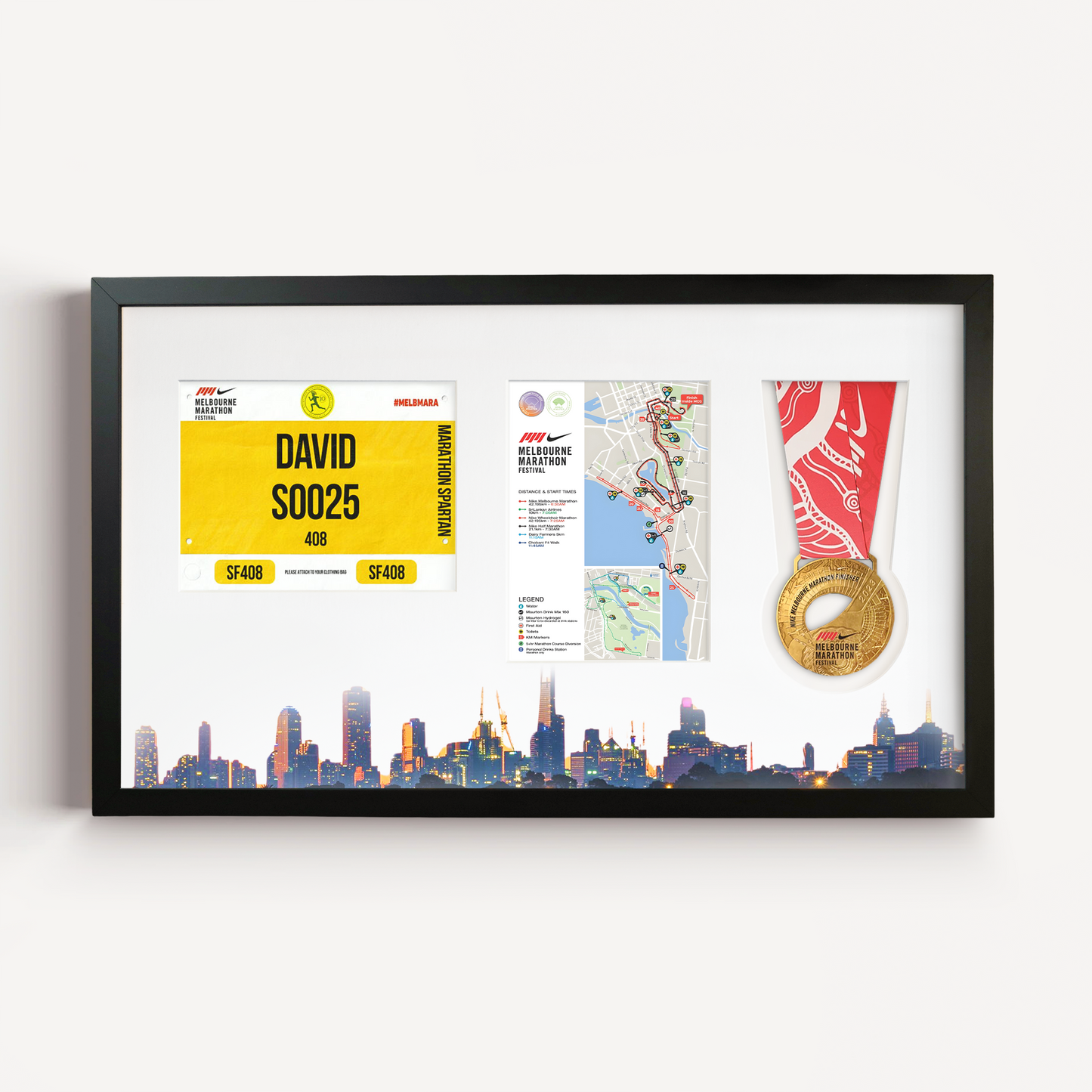 Melbourne Medal, Race Map & Bib Display Frame - Official